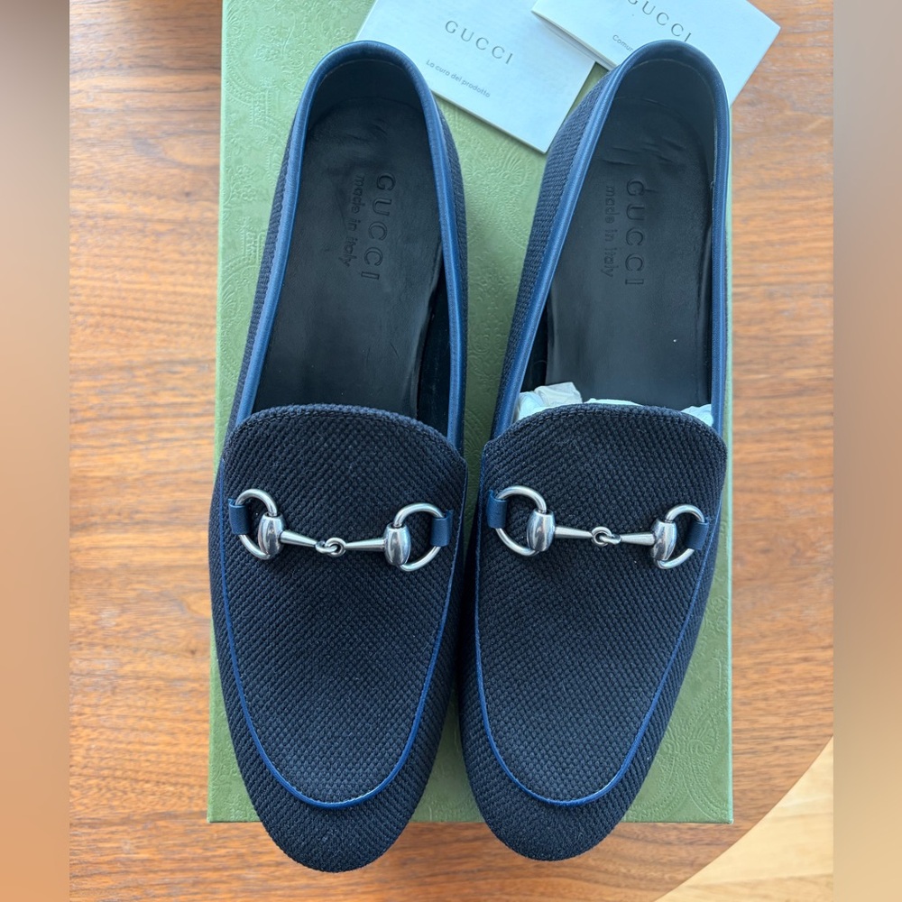 Gucci Navy Men’s Silver Horsebit Loafers